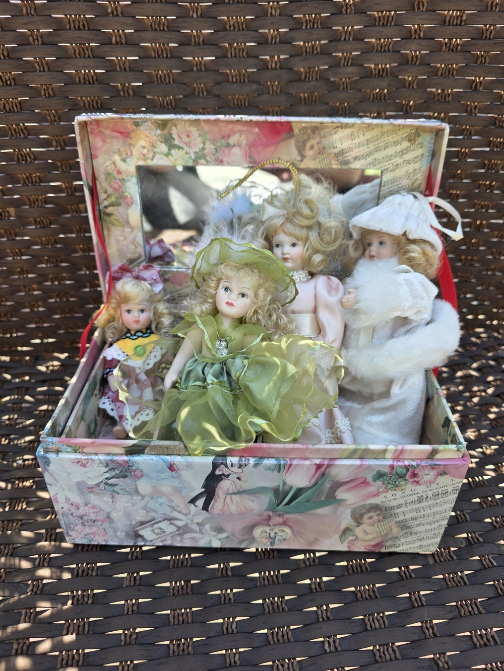 Porcelain Doll Keepsake Set in Green, Pink, White